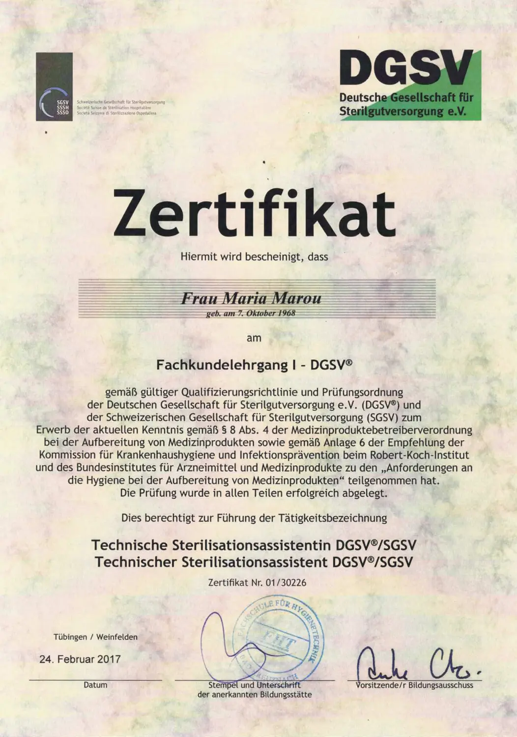 Frontida-Zertifikat